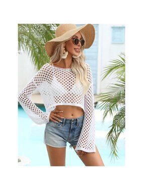 Hollow Out Boat Neck Flare Sleeve Cover-Up